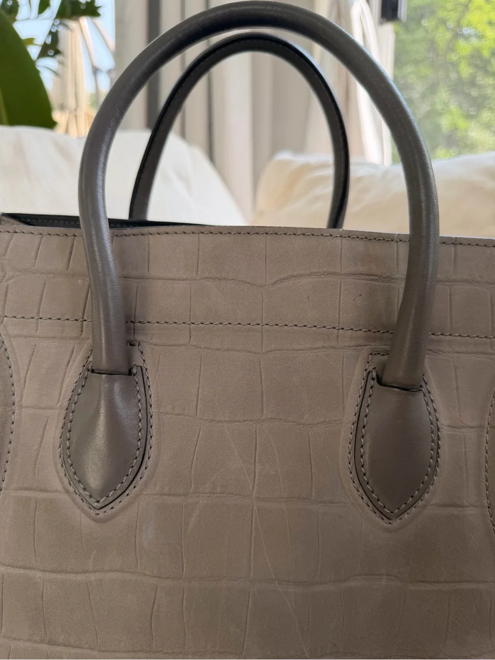 Celine Nubuck Gray Croc-Embossed Phantom Luggage